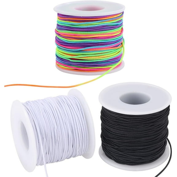 Stretchy String for Bracelets, 3 Rolls 1 mm 495 Feet Sturdy Elastic String Cord for Jewelry Making, Necklaces, Beading and Crafts (1.0mm (Black&Wihte&Rainbow))