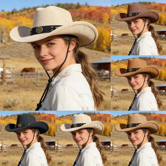 Summer Hats for Women Unisex Retro Western Cowboy Jazz Hat Summer Sun Cap Khaki One Size