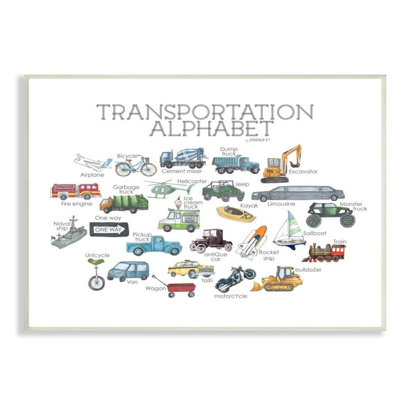 Stupell Industries Educational Transportation Alphabet Kids Learning Vehicles Cars Graphic Art Unframed Art Print Wall Art, Design by Dishique