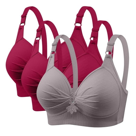 GERsome Women s Pack of 3 Push Up Bra Wireless Padded No Underwire Back Closure Bralettes Sports Bras Comfort Sleep Bra Full Coverage 3PC#2Red/Gray S