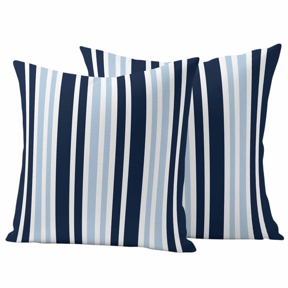 Navy Blue Outdoor Waterproof Pillow Covers, Modern White Geometric Vertical Stripes Decorative Square Throw Pillowcase Sofa Cushion Sham for Patio/Couch/Chair, 24"x24" 2 Pack