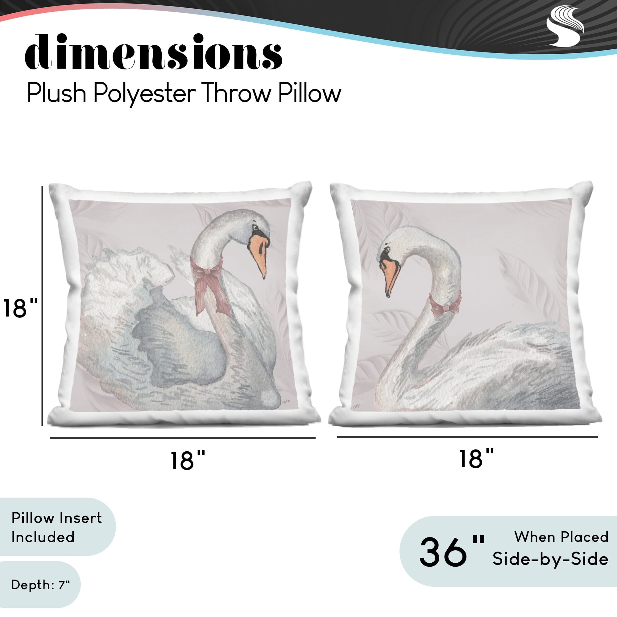 Stupell Industries Classic Swans with Bows 2 Piece Decorative Printed Throw Pillow Set, design by Elizabeth Medley