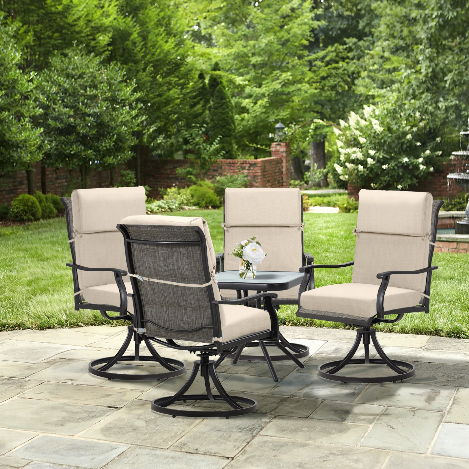 BPS 20" x 20" x 4" Outdoor Chair Cushions Brown High Back Patio Seat