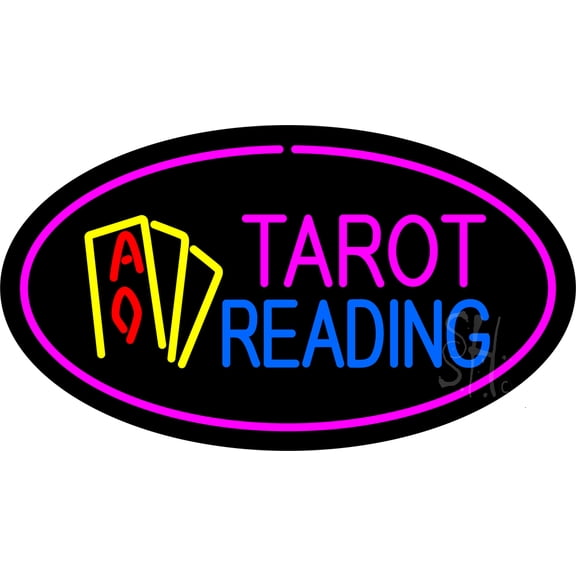 Tarot Reading Pink Oval LED Neon Sign 13 x 24 - inches Black Square Cut Acrylic Backing, with Dimmer - Bright and Premium built indoor LED Neon Sign for Storefront.