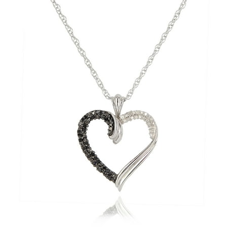 1/4 Carat T.W. Black and White Diamond Sterling Silver Heart Pendant, 18
