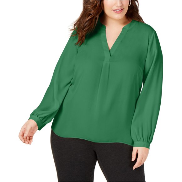 I.N.C Womens Business Pullover Blouse, Green, Plus Size, 0X
