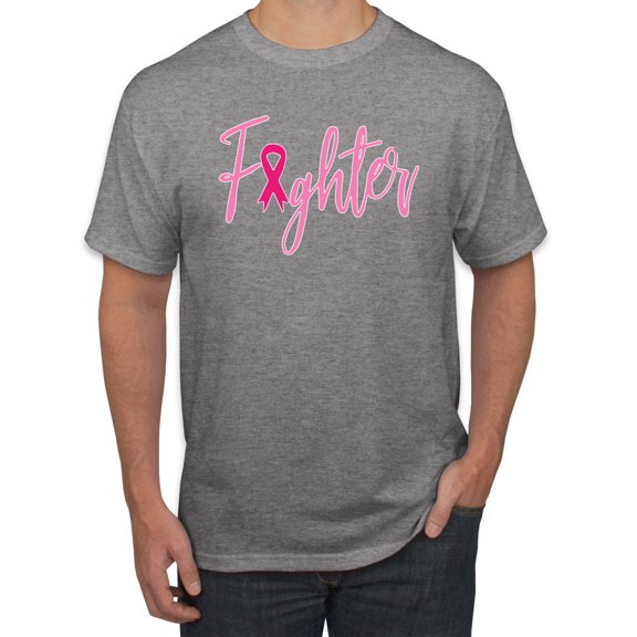 Wild Bobby, Fighter Breast Cancer Survivor, Breast Cancer Awareness, Men Graphic Tee, Heather Grey, 4X-Large