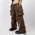 thumbnail image 4 of Pantalons Cargo pour Femmes Taille Basse Pantalons Amples Unis avec Poches, 4 of 7