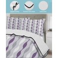 thumbnail image 4 of Quilts Queen Size Bedding Set, Purple Grey Striped Lightweight Quilted Comforter, Modern Abstract Geometric Stripes Soft Reversible Bedspread Coverlet with Pillow Covers for All Season, 90" x 96", 4 of 7