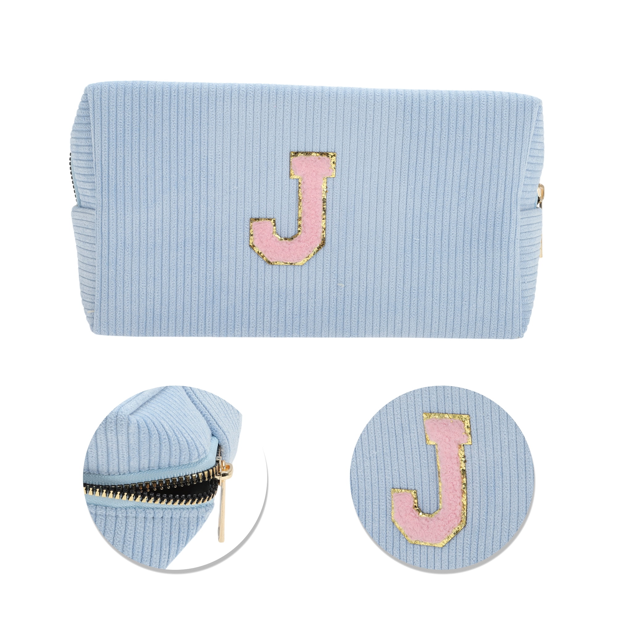 Unique Bargains 1 Pc Corduroy Rectangular Letter Makeup Bag Sky Blue [Letter J]