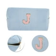 thumbnail image 4 of Bolsas de maquillaje rectangulares de terciopelo con letra J en azul cielo, 1 pieza, 4 of 5