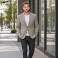 thumbnail image 2 of Cloudstyle Men's Solid Color Notch Lapel Two-Button Linen Blazer - Casual Regular Fit Spring/Fall No Back Vent Jacket, 2 of 12