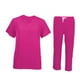 thumbnail image 3 of Conjunto de uniforme médico femenino con top y pantalón deportivo para peluquería canina y salón de belleza. Rosa Roja S, 3 of 9