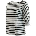 thumbnail image 3 of Plus Size Women's Striped Knit 3/4 Sleeve Top Detailed Lace Back T Shirt Top Black White 2X (16.005), 3 of 4