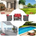 thumbnail image 5 of 4 Piece Outdoor Patio Furniture Sets All Weather Outdoor Sofa PE Garden Furniture Wicker Rattan Patio Conversation Set with Coffee Table, Red Cushion, 5 of 14
