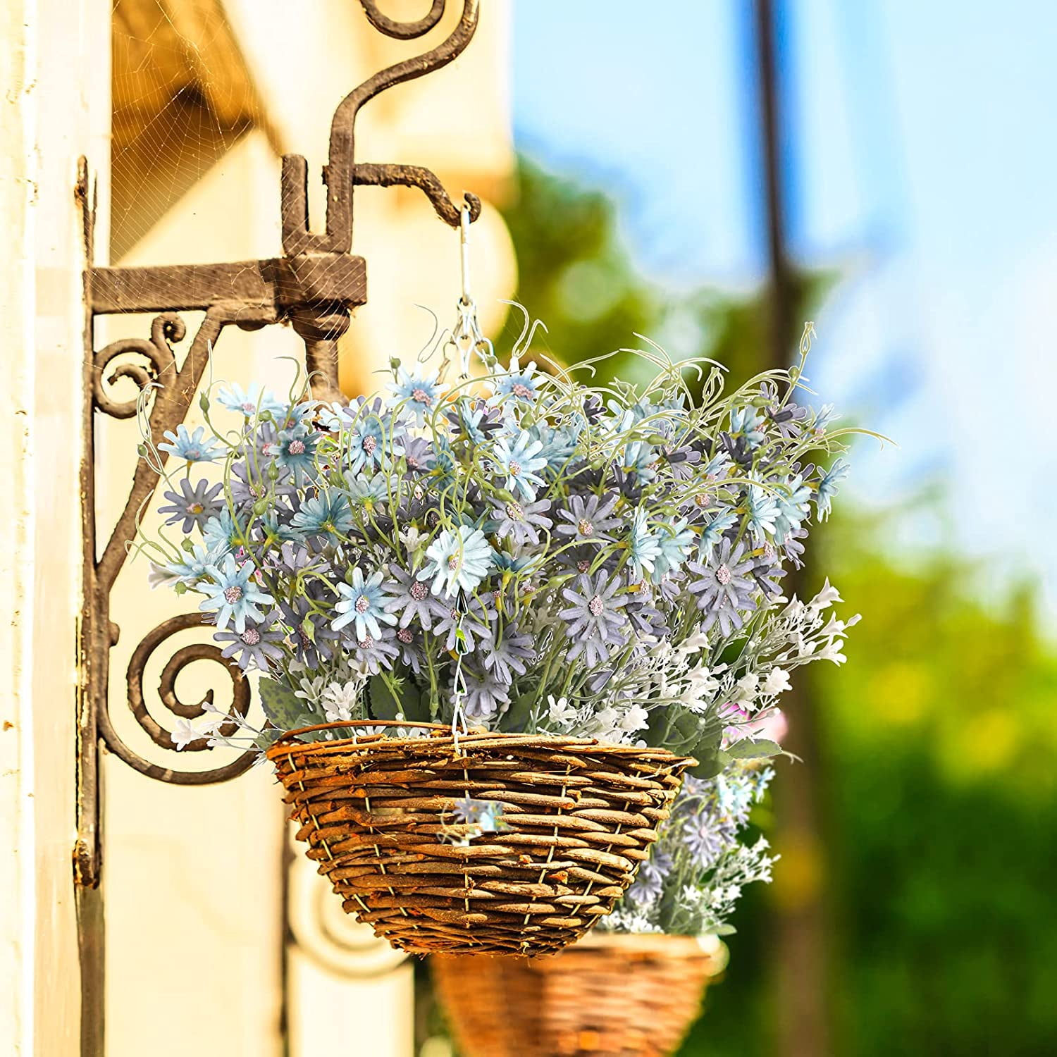 Morttic 12PCS Artificial Wildflowers Daisy Bundles Fake Silk Flowers Greenery Plastic Faux Plants UV Resistant Cemetery Floral for Grave Vase Arrangements Outdoor Decor (Blue)