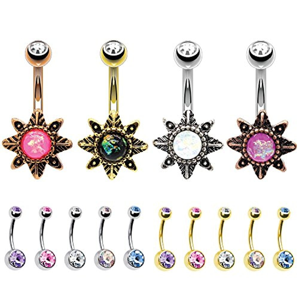 14G 3/8" MOON STAR COMBO DANGLE BELLY BUTTON RING NAVEL PIERCING JEWELRY 
