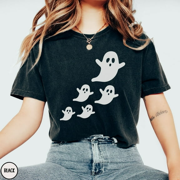 Halloween Ghost Shirt, Spooky Flying Ghosts T-Shirt, Fall Graphic Tee, Halloween Party Apparel for Women, Ghost Lover Gift