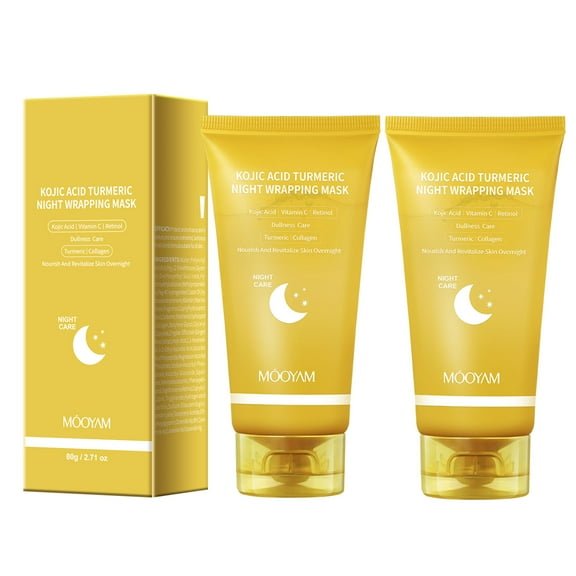 Mooyam 2Pack Kojic Acid Turmeric Overnight Wrapping Peel Off Mask for Lifting & Firming Face - for Clear, Dewy, Radiant Face