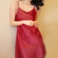 thumbnail image 4 of Xixinqiwan Women Sexy Lingerie Silk Satin Nightgown Mini Slips V Neck Negligee Chemise Sleepwear with Adjustable Straps Wine L, 4 of 7