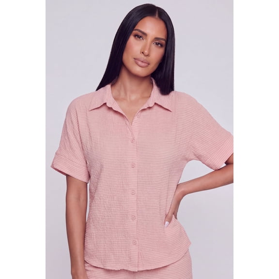 Women's Seersucker Striped Button Front Shirt