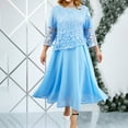 thumbnail image 2 of MaFYtyTPR Dress for Women Plus Size Women's Fashionable Solid Color Lace 3/4 Sleeve Temperament Round Neck Dressees Sky Blue XXL, 2 of 4