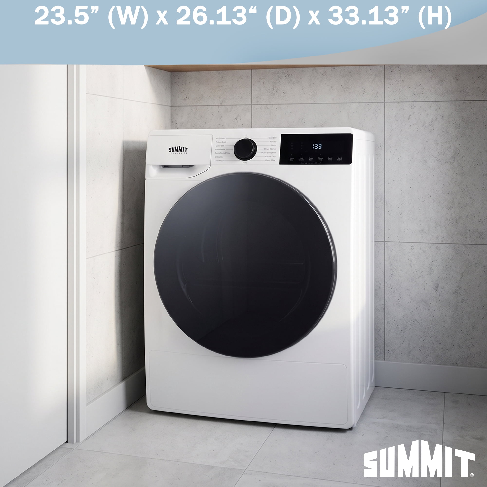 Summit 4.1 cu.ft. Dryer, ENERYSTAR Certified, 208-240V, 15.4 lbs Load, 24 Inch Wide, White - SLDV342
