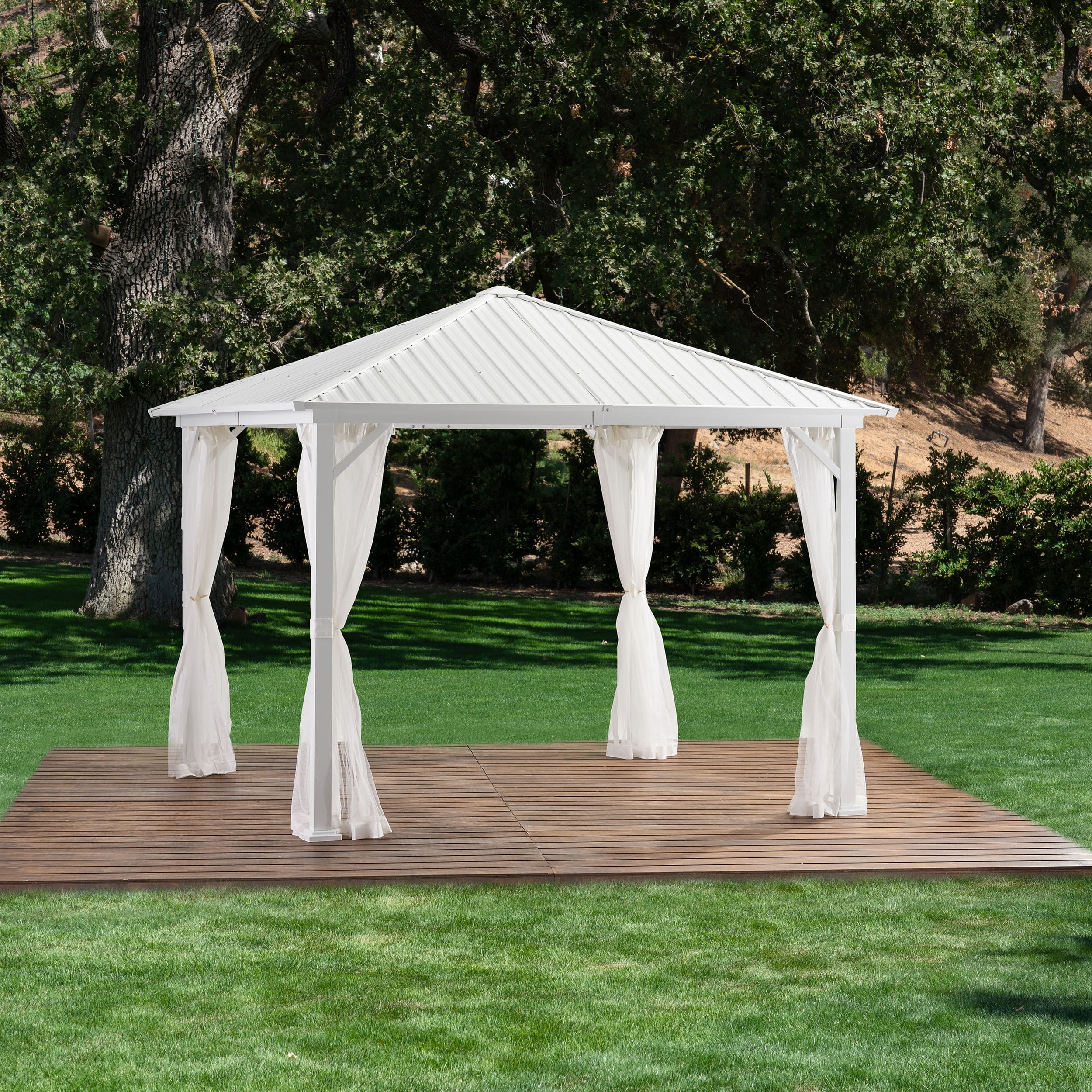 Noble House Gizella Outdoor 10' x 10' Modern Aluminum Hardtop Gazebo, White