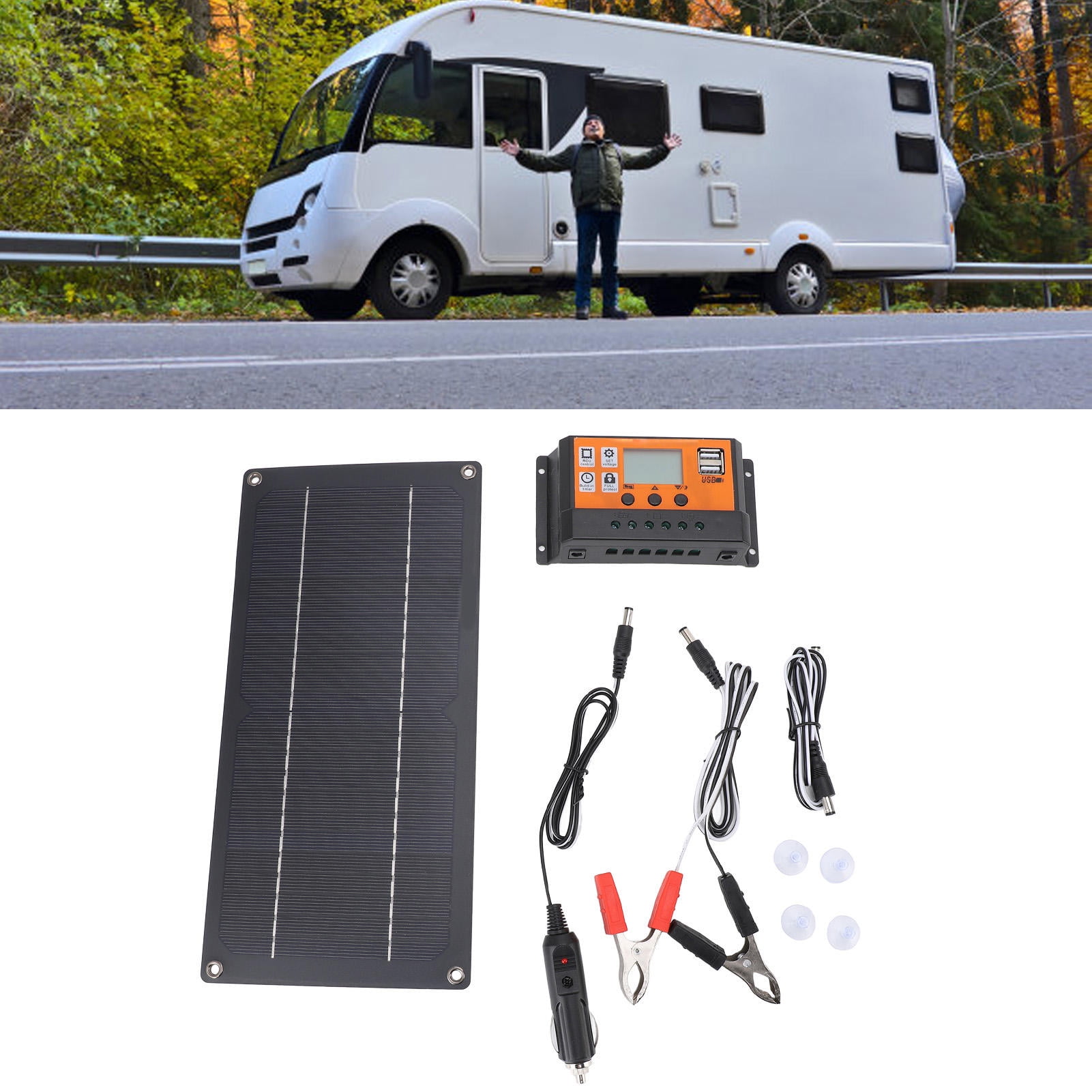 YAHHU 60W Monocrystalline Solar Panel Controller Kit – 12V/24V Adaptive Charger, 100A, Ideal for RV, Car, Boat, and Solar Street Lights