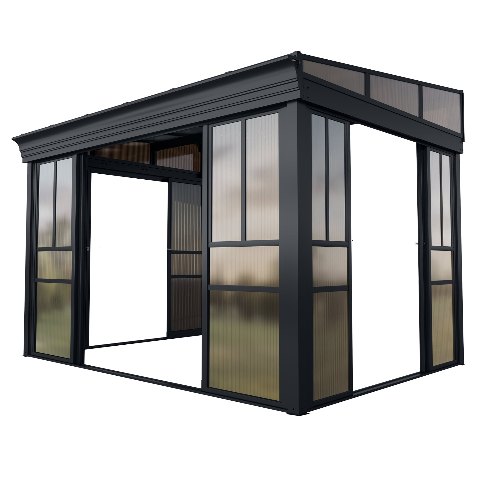 Erinnyees 8' x 12' Wall Mounted Sunroom Gazebo,All-Season Patio Gazebo Sunroom with Side Door,Outdoor Permanent Sunroom,Grey