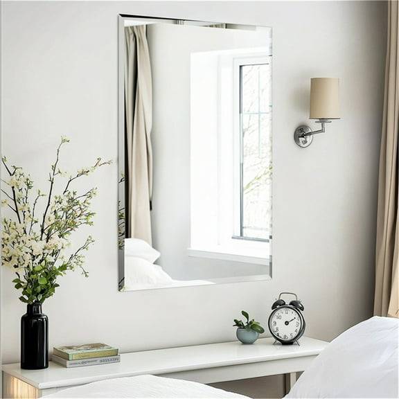 LUVODI 24x34inch Beveled Polished Wall Mirror Frameless Bathroom Mirrors Rectangle Vanity Mirror for Bedroom