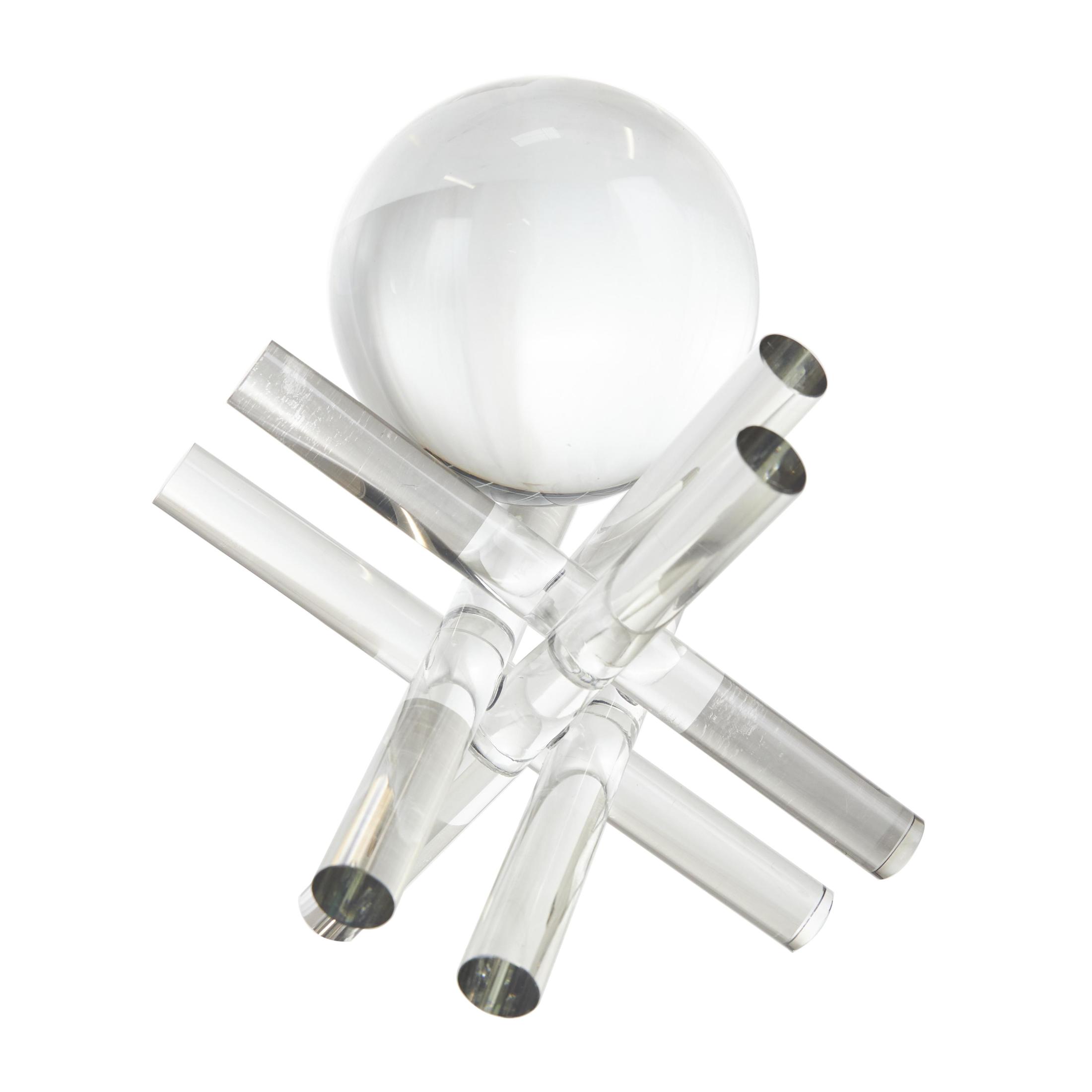 8", 7"H Clear Crystal Inspired Jack Sculpture with Clear Resting Orbs, by DecMode (2 Count)
