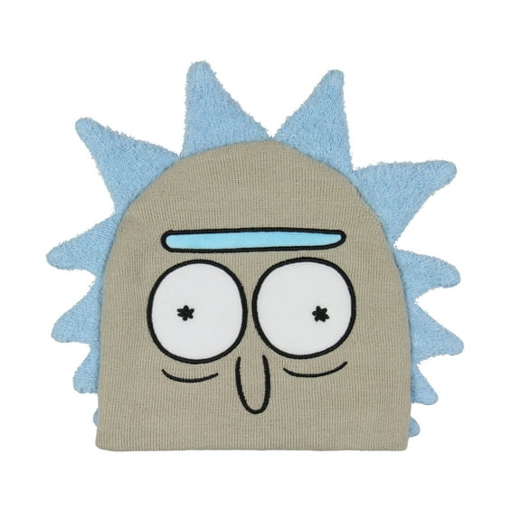 Rick and Morty Beanie Rick Felt Embroidery Face Design With Fuzzy Knit Back and 3D Hair Adult Novelty Beanie Hat
