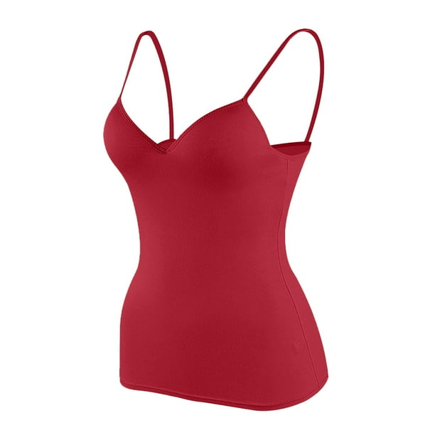 Camiseta sin mangas con sujetador incorporado para mujer - Tirantes ajustables, color liso - Prenda básica transpirable para uso informal/deportivo - Tallas XS-XXXL