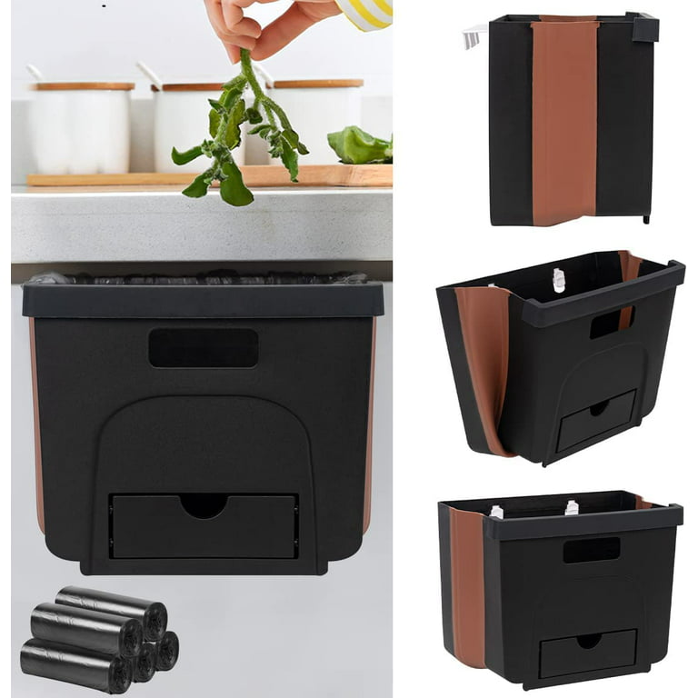 WDPUCHU Hanging Kitchen Trash Can, Foldable Waste Bin for Kitchen,  Collapsible Hang Small Plastic Garbage Can 2.4 Gallon for