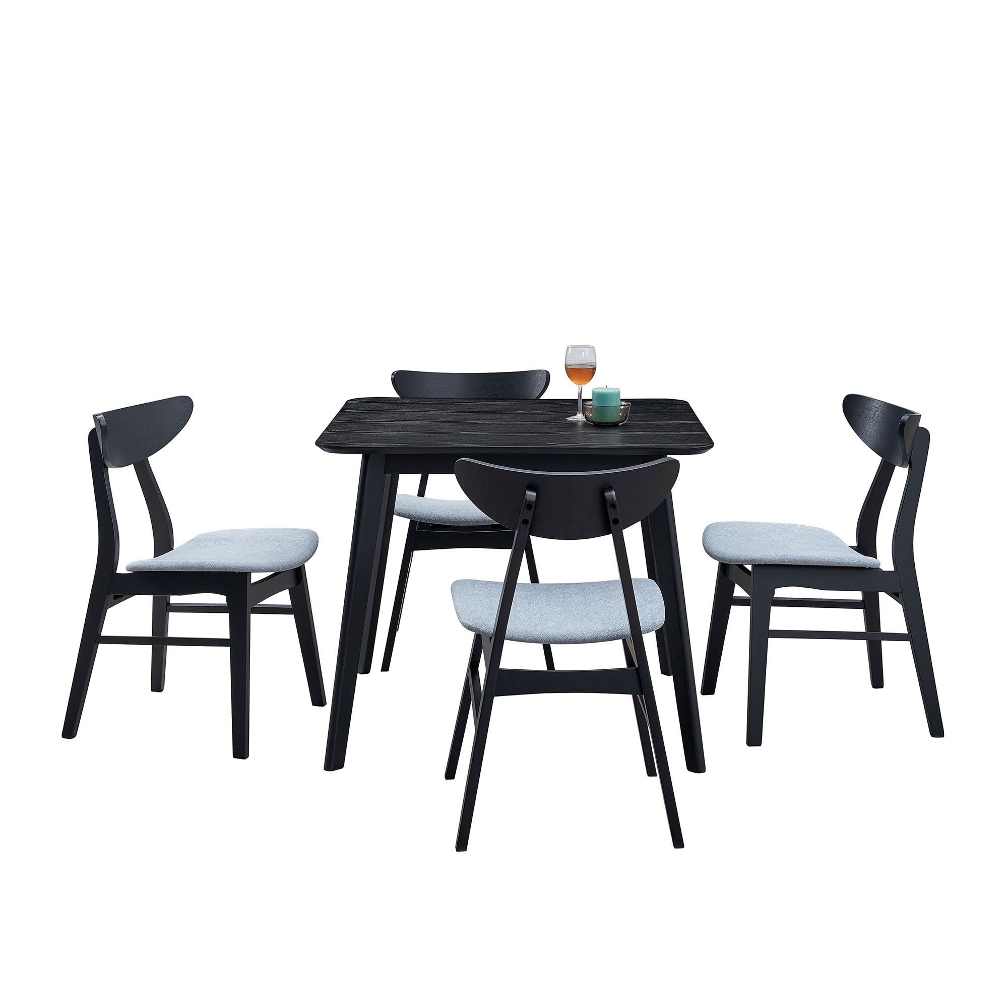 Dining Chairs Set, Kitchen Chairs, Modern Side Chairs&nbsp;Set of 2 Upholstered Dining Room Chairs, Rubber Wood Frame, Black, 30.71 Inch Height, Baby Blue Cushion