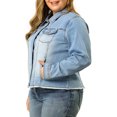 thumbnail image 5 of Agnes Orinda Women's Plus Size Jean Jackets Long Sleeves Washed Denim Coats with Pockets 2X Light Blue, 5 of 9