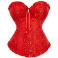 thumbnail image 2 of LEKODE corset tops for women overbust corset tops for women women's bustiers & corsets mens shawl Women Lace Off Shoulder Corset Bustier Boned Overbust Corset Bodyshaper Lingerie Top Red 5XL, 2 of 5