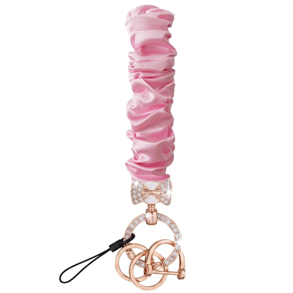 Scrunchie Cute Keychain Wristlet, Stretchy Sparkly Car Key Lanyard, Bow Key Chain for Women.