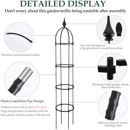 RibRave Obelisk Trellis for Climbing Plants Outdoor 6.6ft, Garden Tower Trellis for Potted Plants Indoor with Twist Tie, Clips and Butterflies Rustproof Coated Metal Support for Vines Rose 2Pack