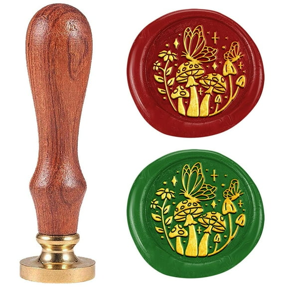 Mushroom Butterfly Wax Seal Stamp 1" Brass Seal Head with Wooden Handle Vintage Embossed Sealing Wax Stamp