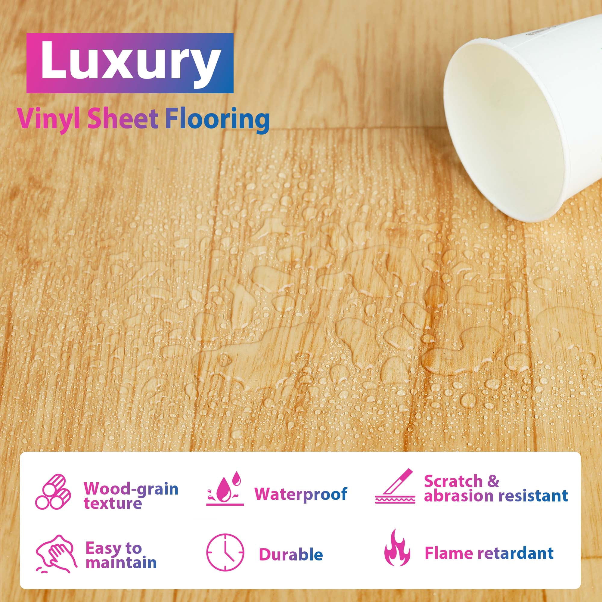 luxury vinyl sheet flooring 3.28 ft*16.4 ft roll UV layer PVC flooring planks  for Bathroom Living Room Kitchen 1.6mm thickness