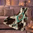thumbnail image 5 of Turquoise Stepped Diamonds Over Mottled spotted cattle pattern Spots, Soft Flannel Blanket with Rustic Southwestern Geometry Print, Housewarming Gift and Home Decor for Bedroom and Living Room, 5 of 7