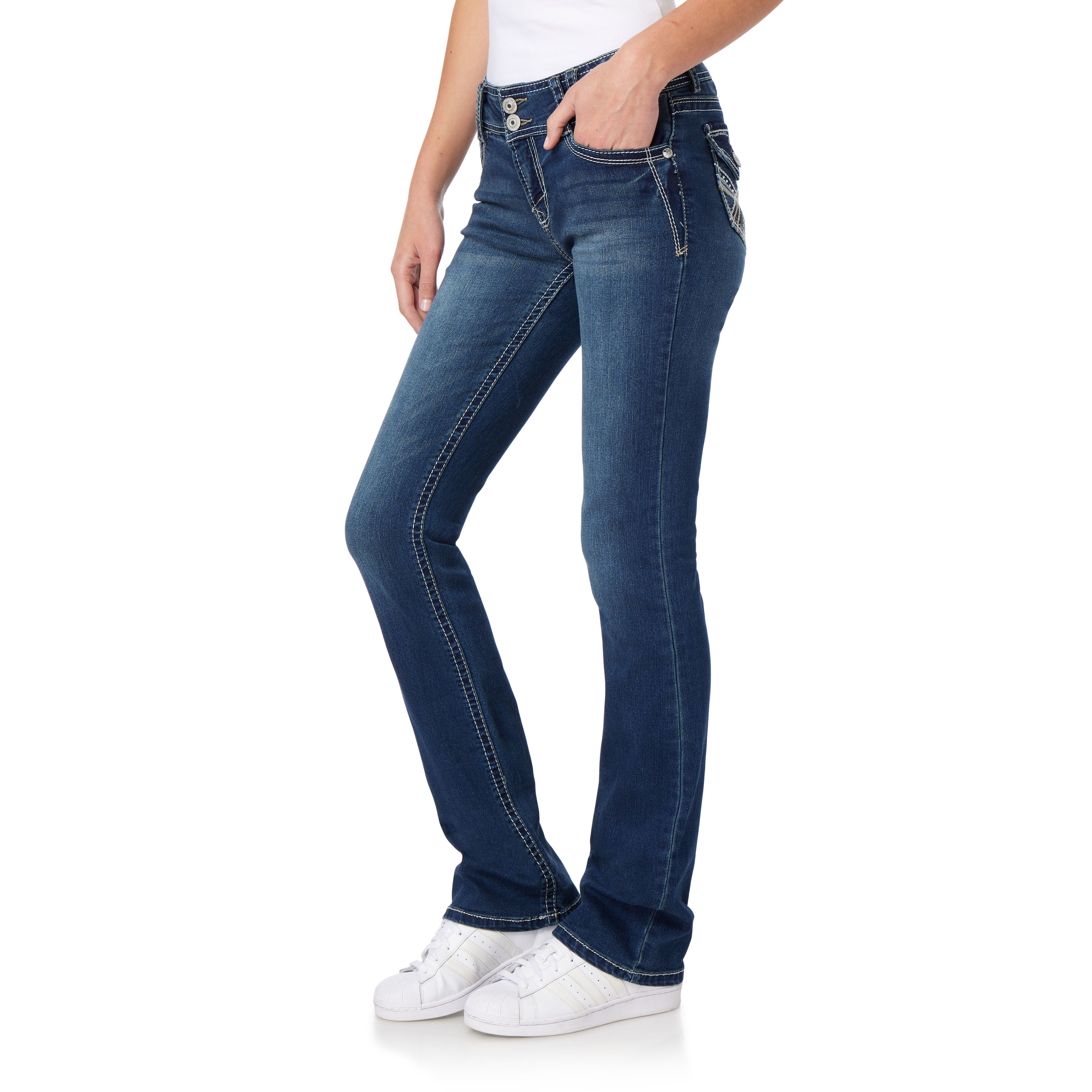 WallFlower Women's Luscious Curvy Bootcut Mid-Rise Insta Stretch Juniors  Jeans (Standard and Plus) 