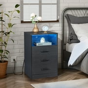 EASTIN Black Particleboard Paste Triamine 40*35*65cm Three Drawer Bedside Table with Socket and LED Light