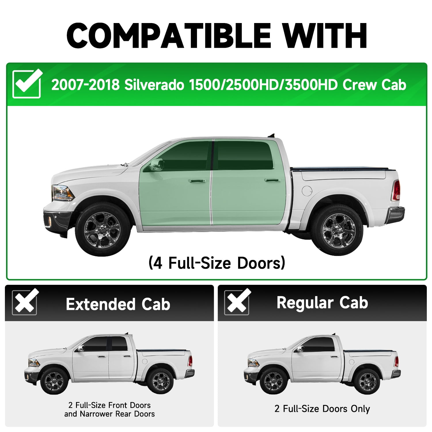 Side Step Running Boards Compatible with 2007-2018 Silverado Crew Cab Running Boards,Chevy Silverado 1500/2500HD/3500HD Crew Cab Side Step, Black Nerf Bars