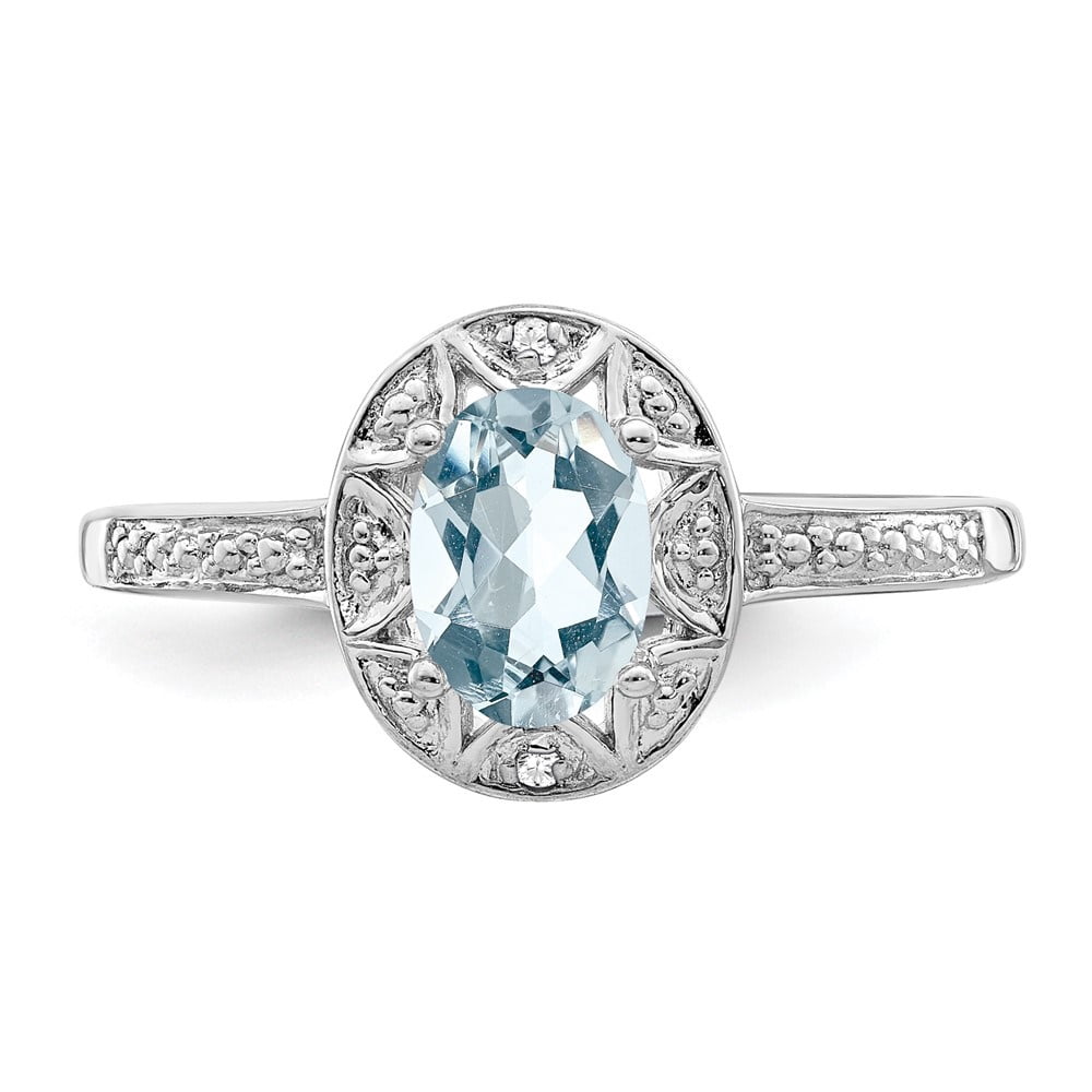 Diamond2Deal 925 Sterling Silver 0.71Cttw Oval-Cut Aquamarine and Diamond Engagement Ring Size- 10 for Women