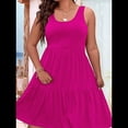 thumbnail image 4 of Vestidos de Verano para Mujer, de Gran Tamaño, con Hombros Descubiertos, Lisos, Sin Mangas, con Volantes en el Bajo, Vestidos Cortos con , Color Rojo Rosa 5XL, 4 of 7