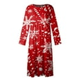 thumbnail image 4 of Women's Casual Crew Neck Christmas Print Mid-Length Dress with Pockets, Long Sleeve Holiday Party Dress with Festive Pattern, A-Line Swing Vintage Style,Red,Size XL, 4 of 4