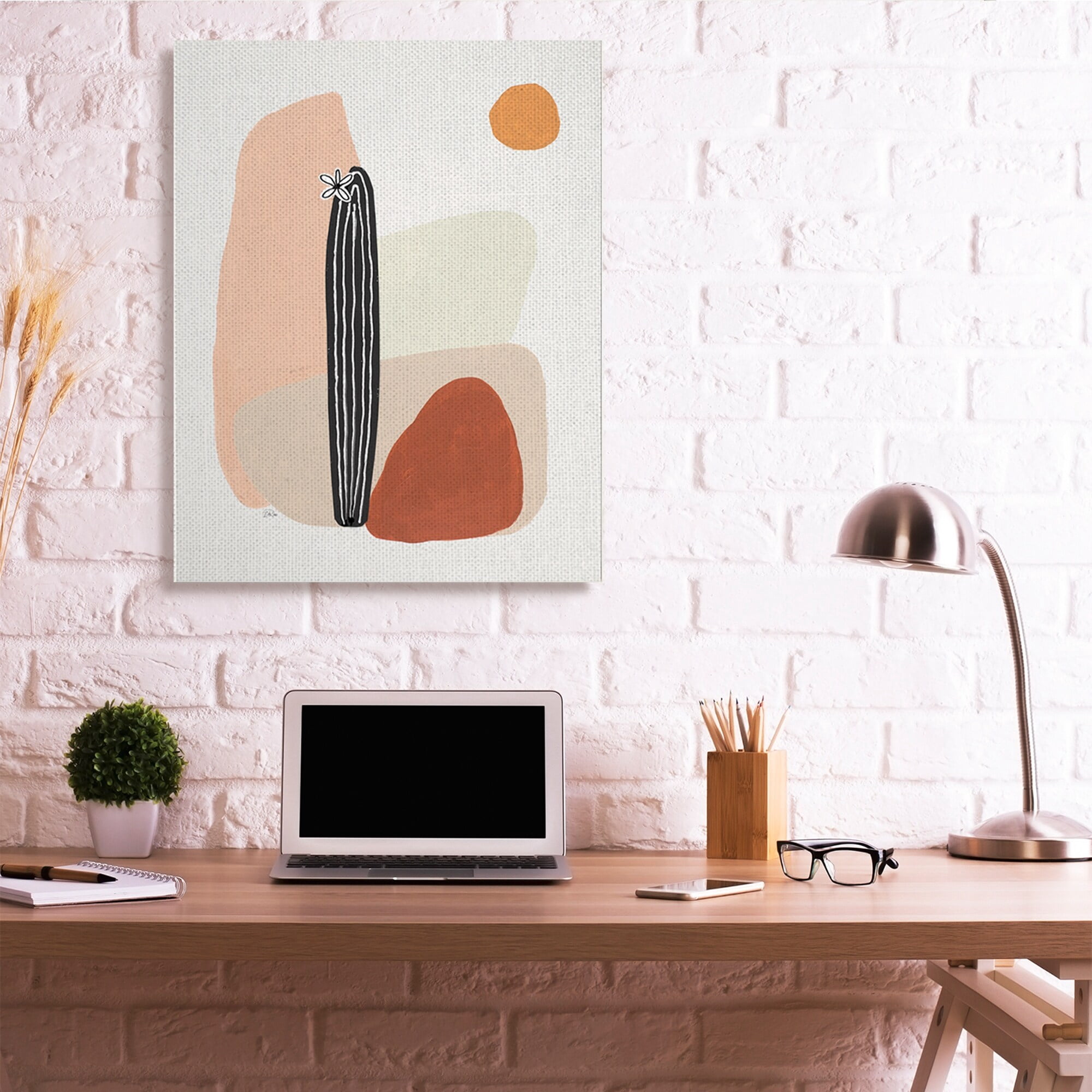 Stupell Industries Brown Terracotta Landscape Desert Cactus Flower Abstract Painting Gallery Wrapped Canvas Art Print Wall Art, 36 x 48